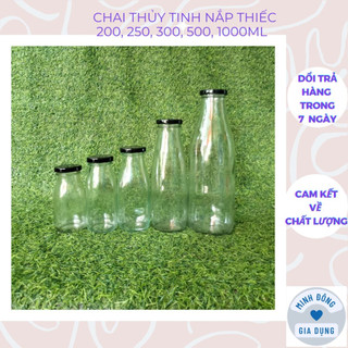 Chai thủy tinh nắp thiếc 200ml, 250ml, 300ml, 500ml,1000ml - đựng sữa hạt, nước ép, detox