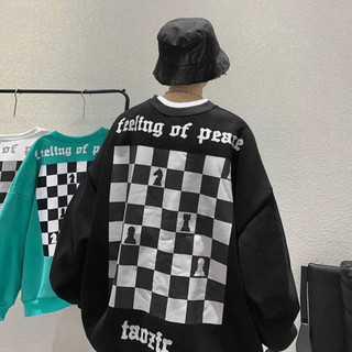 Áo Sweater , Áo Cổ Tròn (Caro) Màu Trắng , Đen, Xanh From Rộng Phong Cách Basis.