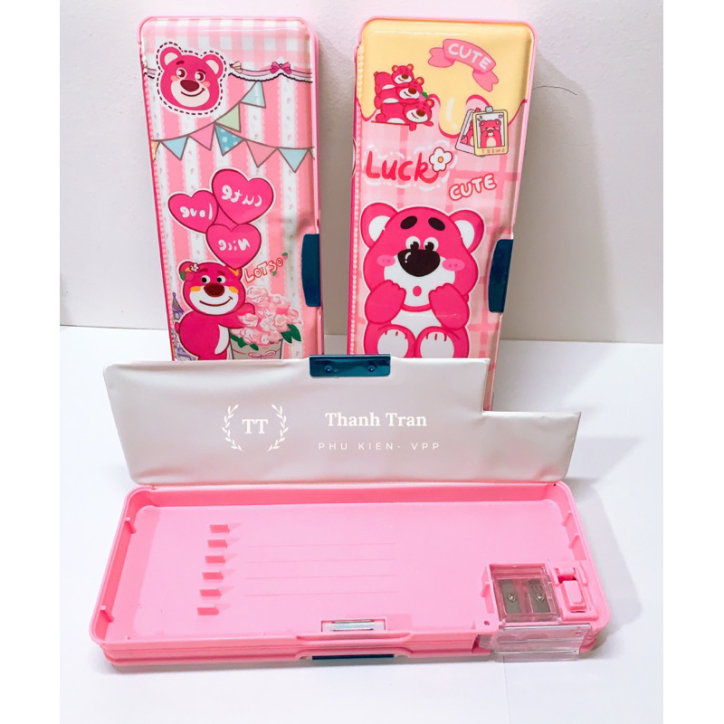 Hộp đựng bút viết 2 ngăn  hình gấu dâu lotso dễ thương cho các bé