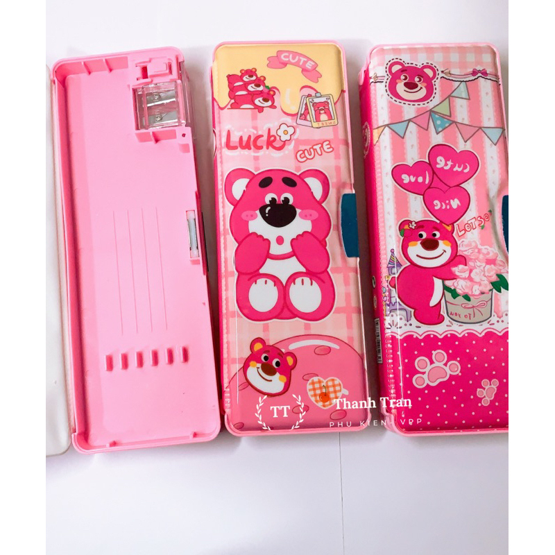 Hộp đựng bút viết 2 ngăn  hình gấu dâu lotso dễ thương cho các bé