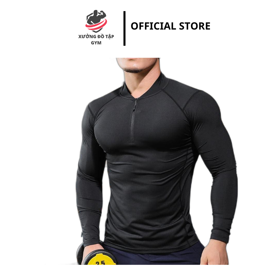 Áo Bomber Thể Thao Nam VQ Sport  thun lạnh tập gym cổ trụ dài tay vải thoáng mát co giãn chuẩn form Nam Tính