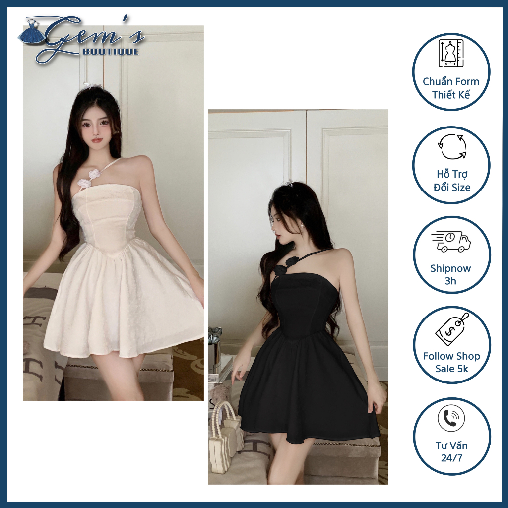 VÁY / ĐẦM DÁNG XOÈ CÚP NGỰC DÂY CHÉO ĐÍNH HOA NỔI BẬT