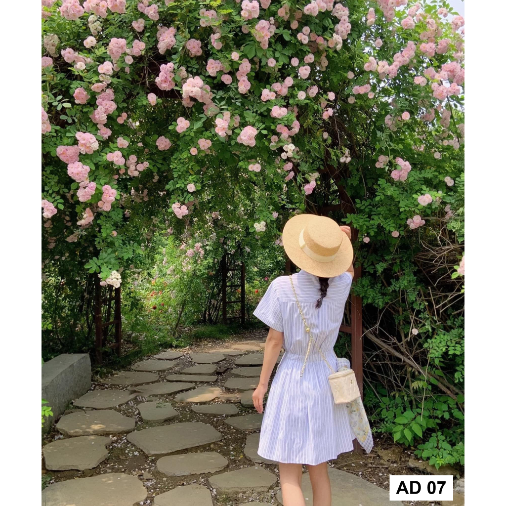 Áo váy sơ mi dáng dài nữ đầm sơ mi kẻ thắt eo công sở đi biển SD7