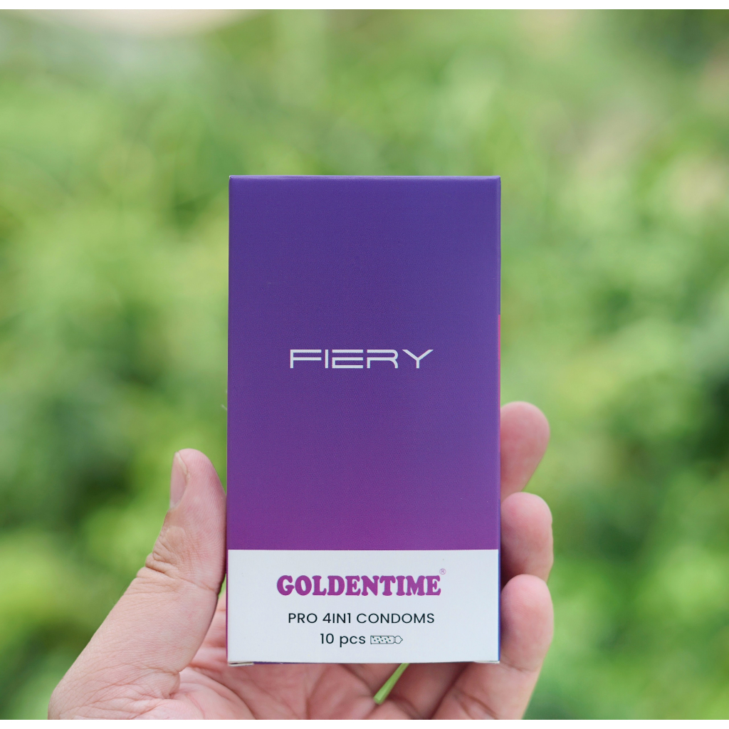 Bao cao su Siêu mỏng GOLDENTIME Fiery 4in1 Gân gai Nhiều gel Kéo dài thời gian Hương vani Size 52mm