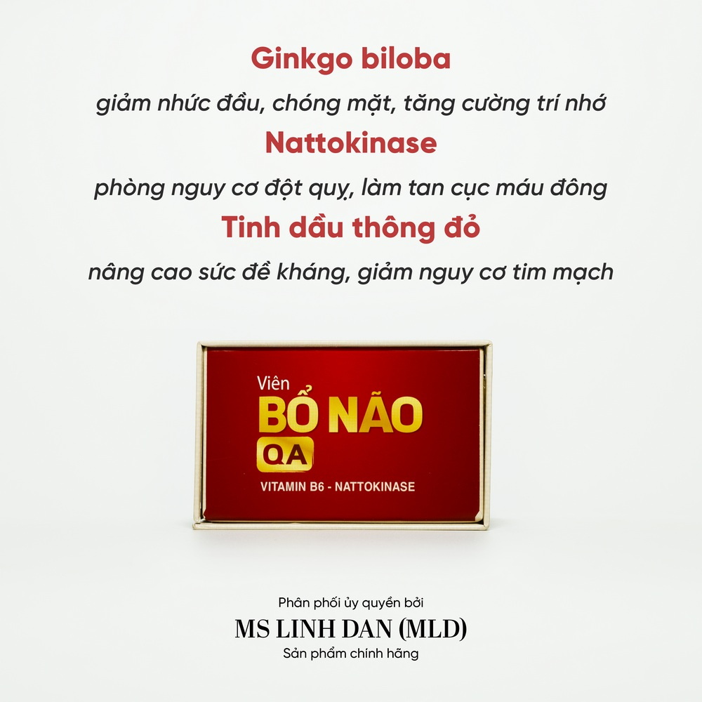Viên bổ não QA ginkgo biloba tinh dầu thông đỏ tăng cường trí nhớ giảm đau đầu mất ngủ hoạt huyết dưỡng não
