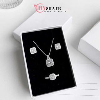 Set trang sức bạc nữ CHY SILVER đính đá vuông bạc thật