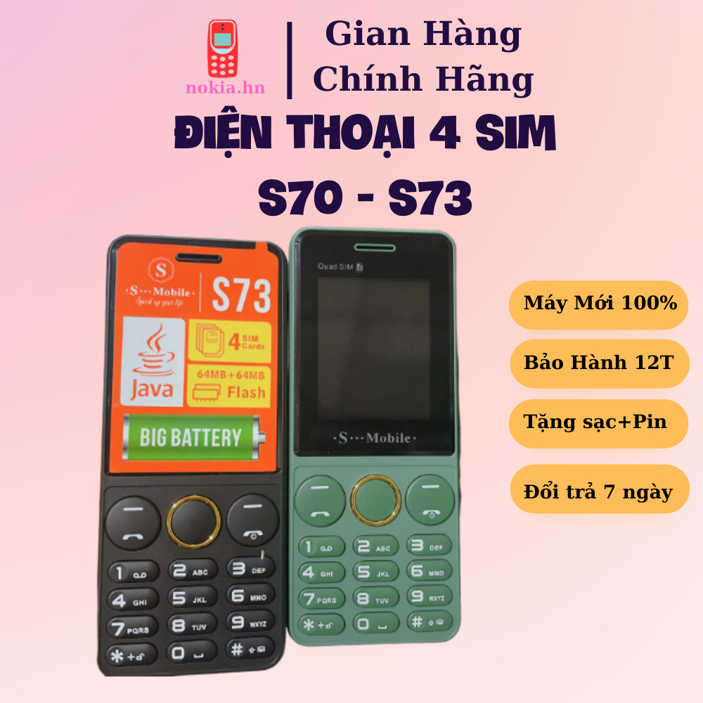 (New 100%)Điện Thoại 4 Sim S73, S70 Pin Khủng Loa To Giá Rẻ - Full box