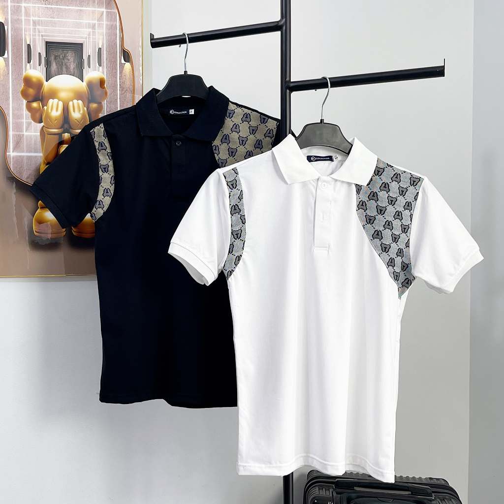 Áo polo Nam viền ngực thêu gấu vải cotton co dãn 4 chiều mịn mát
