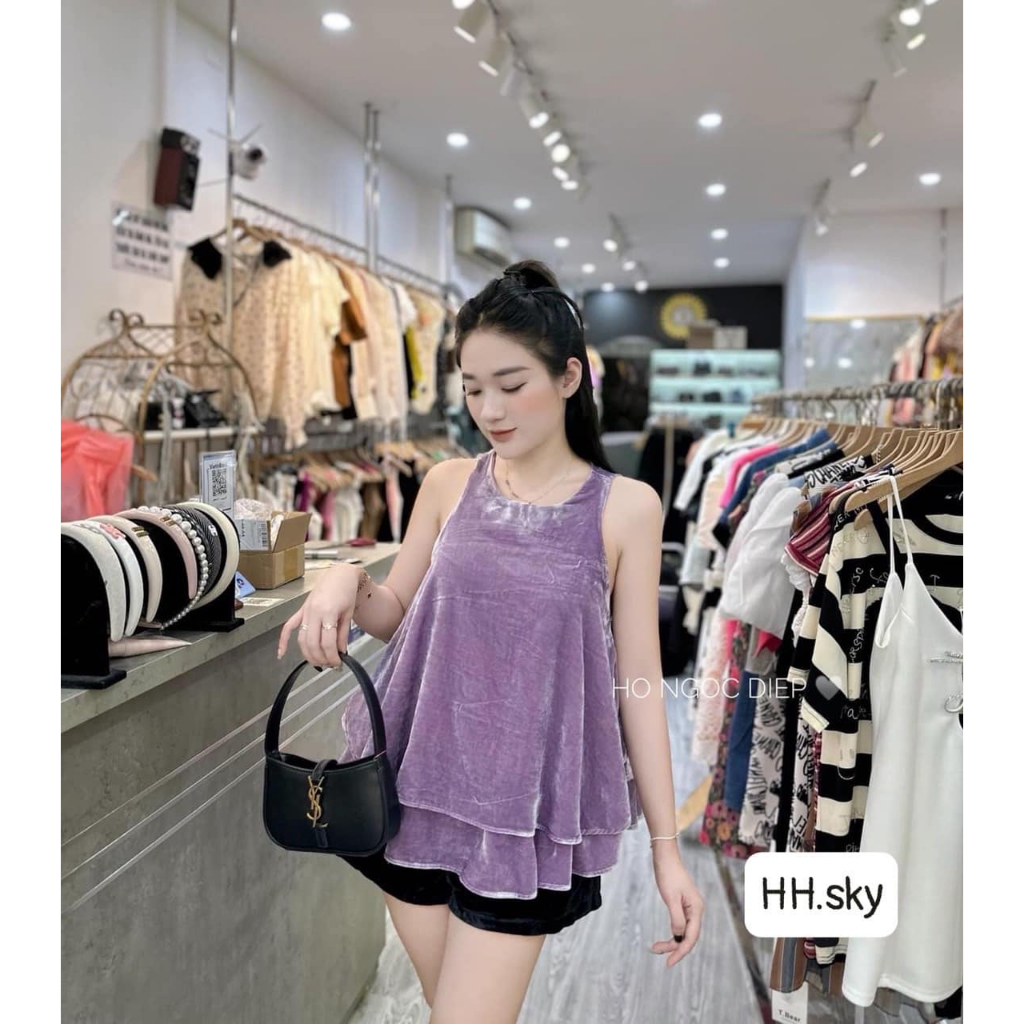 Áo nhung 3 lỗ mèm mịn 2 tầng 4 màu xinh