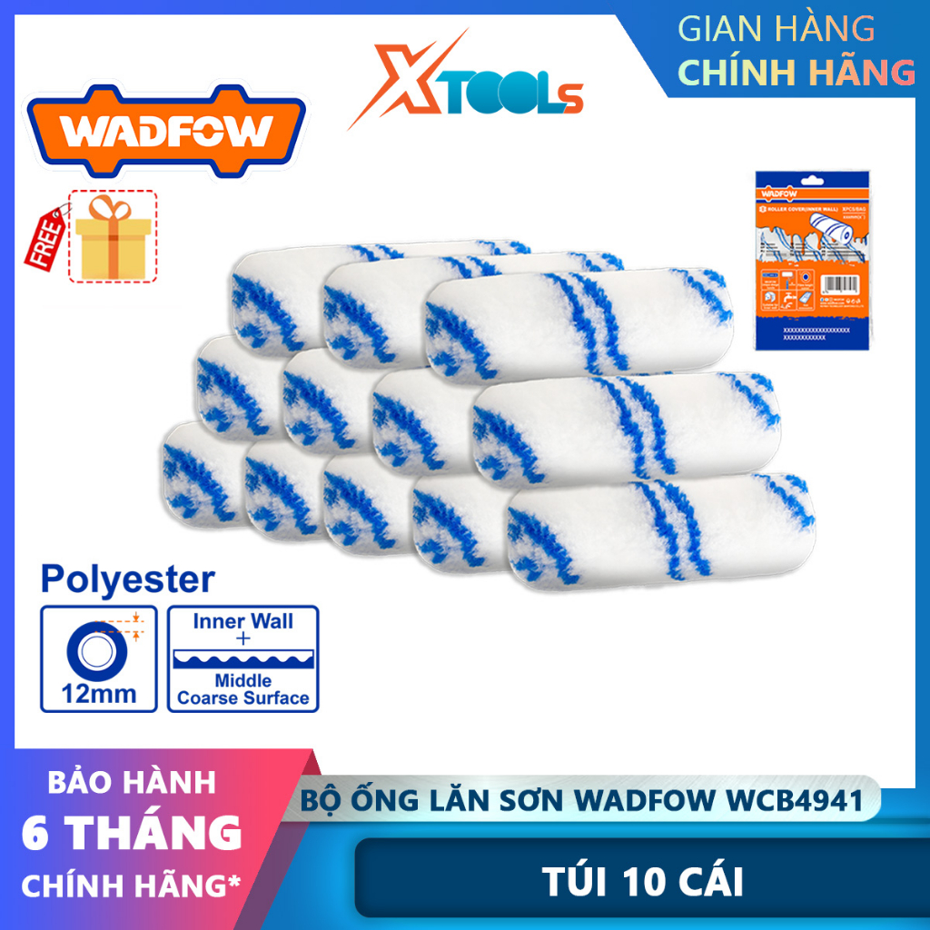 Bộ 10 ống lăn sơn WADFOW WCB4941 kích thước 4inch/100mm, chất liệu polyester, 1 túi 10 cái - chính hãng