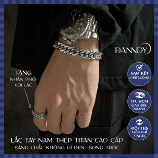 Lắc tay nam thép titan không gỉ cao cấp. Vòng tay nam màu bạc sáng bóng. Vòng tay lắc tay | Dandy