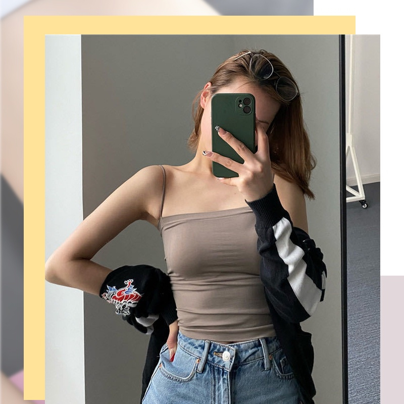 Áo 2 dây nữ sợi bún có mút ngực trẻ trung