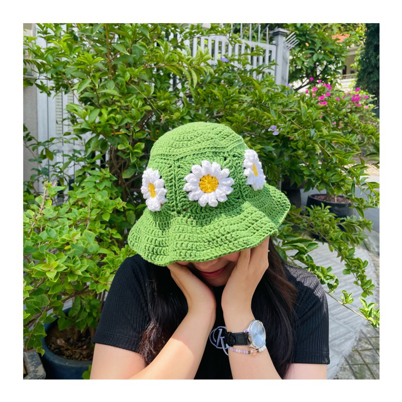 Nón Len Bucket Hoa Daisy Handmade
