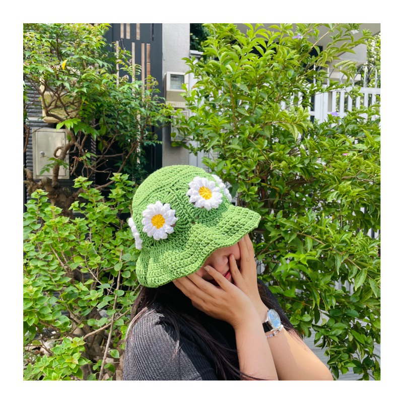 Nón Len Bucket Hoa Daisy Handmade