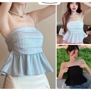 Áo kiểu cúp ngực xếp li dáng xòe peplum sang trọng