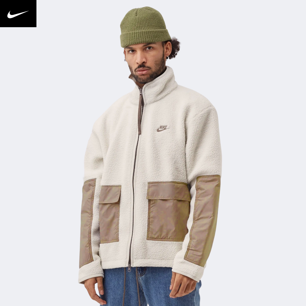 NIKE - Áo khoác lông cừu thể thao nam nữ Nike Sportswear Essentials+ Fleece Full-zip Jacket - Trắng / Xám