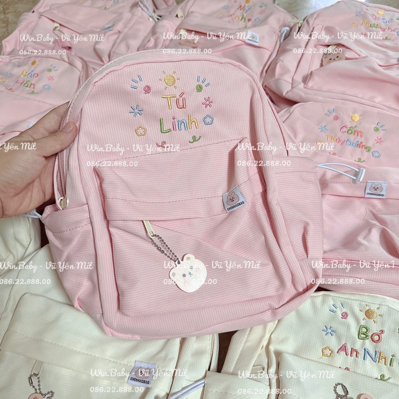 Balo đi học THÊU TÊN màu pastel cho bé iu