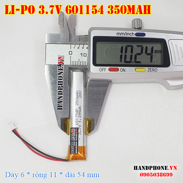 Pin Li-Po 3.7V 601154 350mah (Lithium Polyme) cho Tai Nghe Bluetooth, Máy Ghi Âm, Máy Nội Soi, Máy Siêu Âm