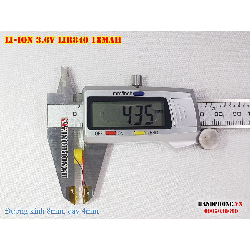 Pin Cúc Nút Li-ion LIR840 3.6V 18mAh cho Tai Nghe Bluetooth, Máy Trợ Thính, Máy Trợ Giảng có thể sạc lại, pin siêu nhỏ