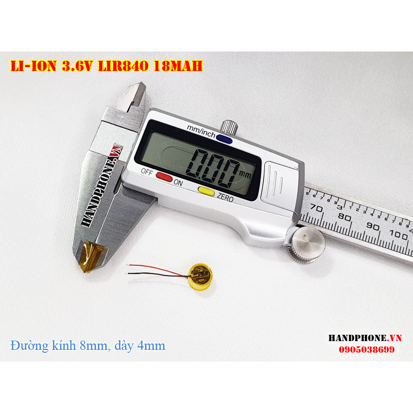 Pin Cúc Nút Li-ion LIR840 3.6V 18mAh cho Tai Nghe Bluetooth, Máy Trợ Thính, Máy Trợ Giảng có thể sạc lại, pin siêu nhỏ