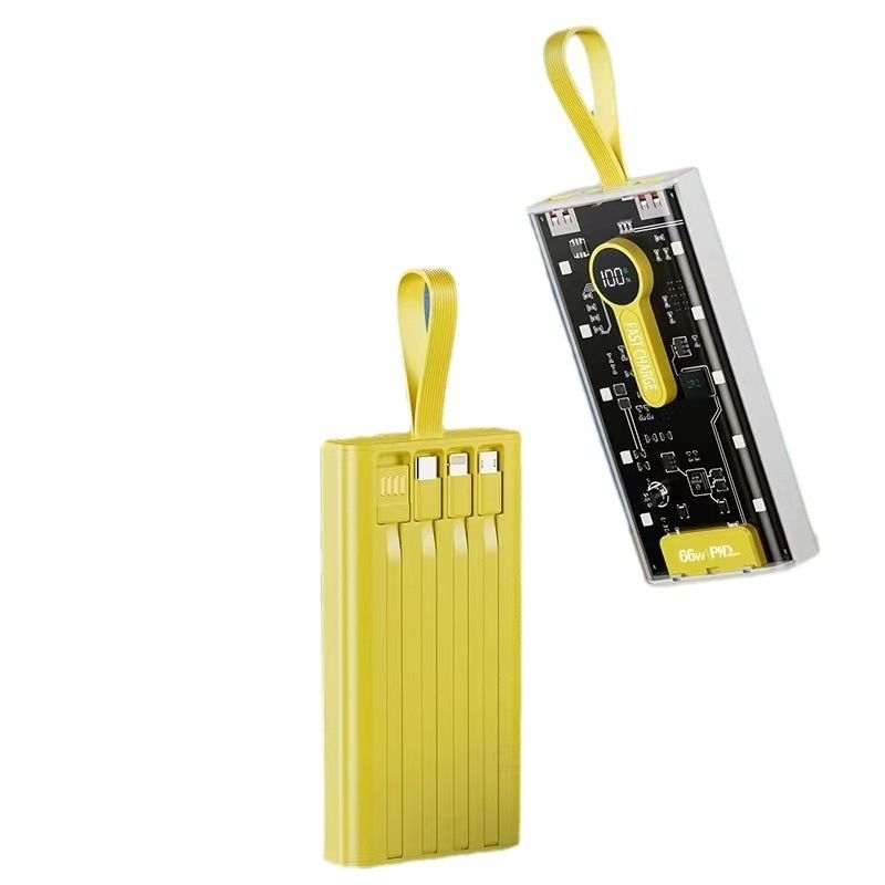 Sạc dự phòng trong suốt sạc nhanh 66w kèm đèn pin siêu sáng kèm 4 cáp