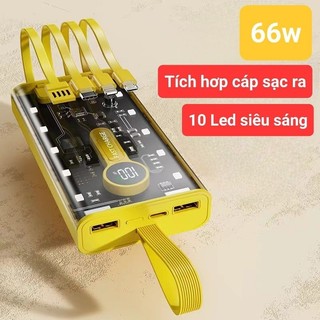 Sạc dự phòng trong suốt sạc nhanh 66w kèm đèn pin siêu sáng kèm 4 cáp