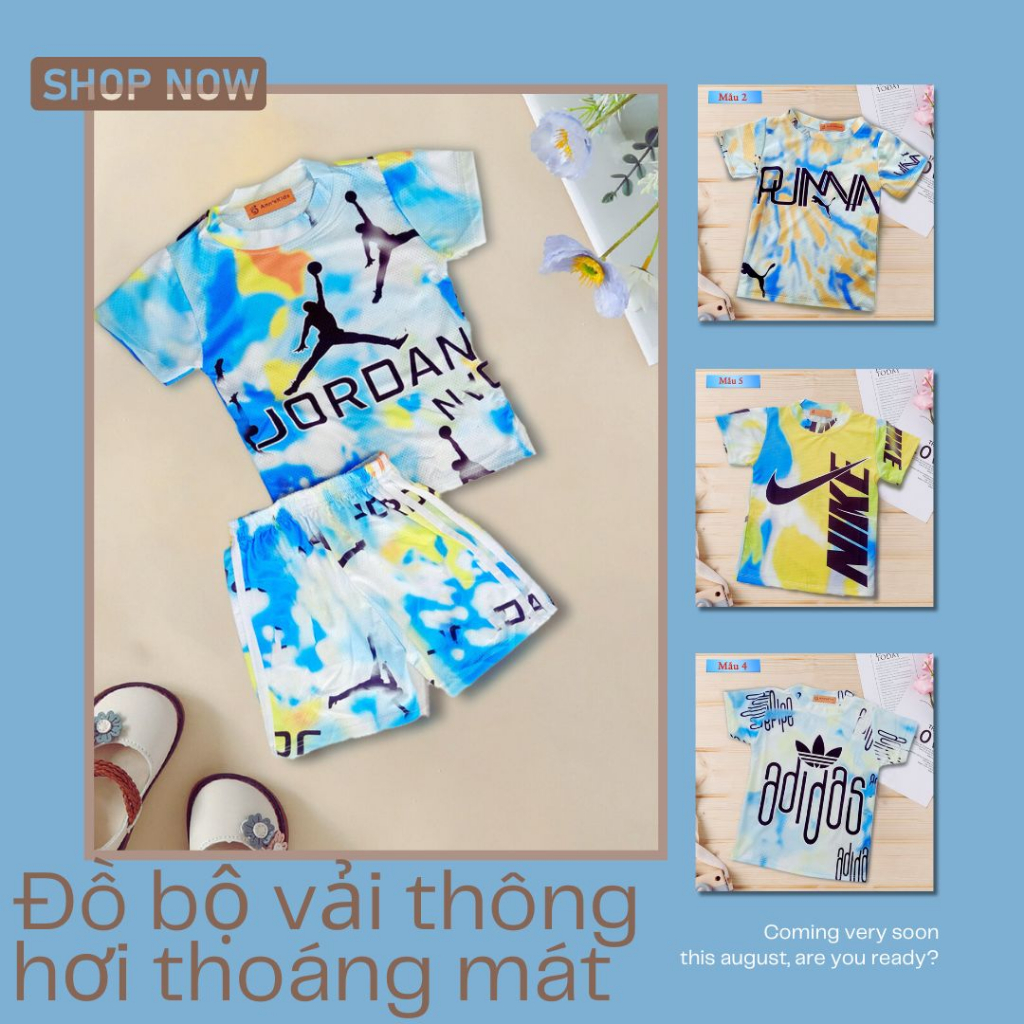 Đồ bộ bé trai vải thông hơi thoáng mát cho mùa hè oi nóng size từ 8-18kg