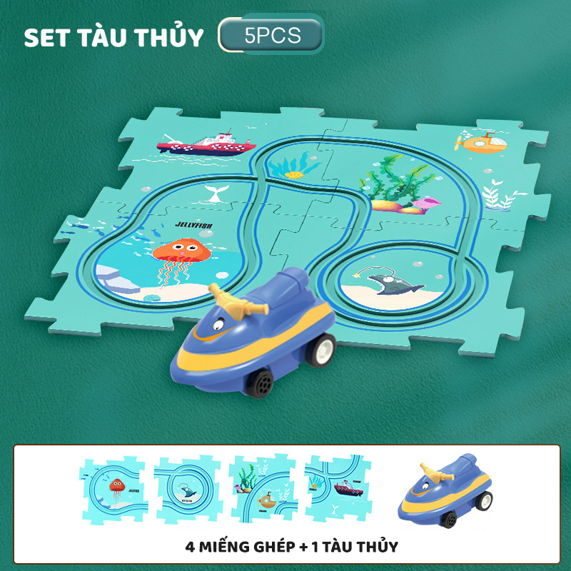 Đồ Chơi Xếp Hình Ô Tô Máy Bay Tàu Thủy chạy tự động trên đường ray phù hợp cho bé từ 2 Tuổi