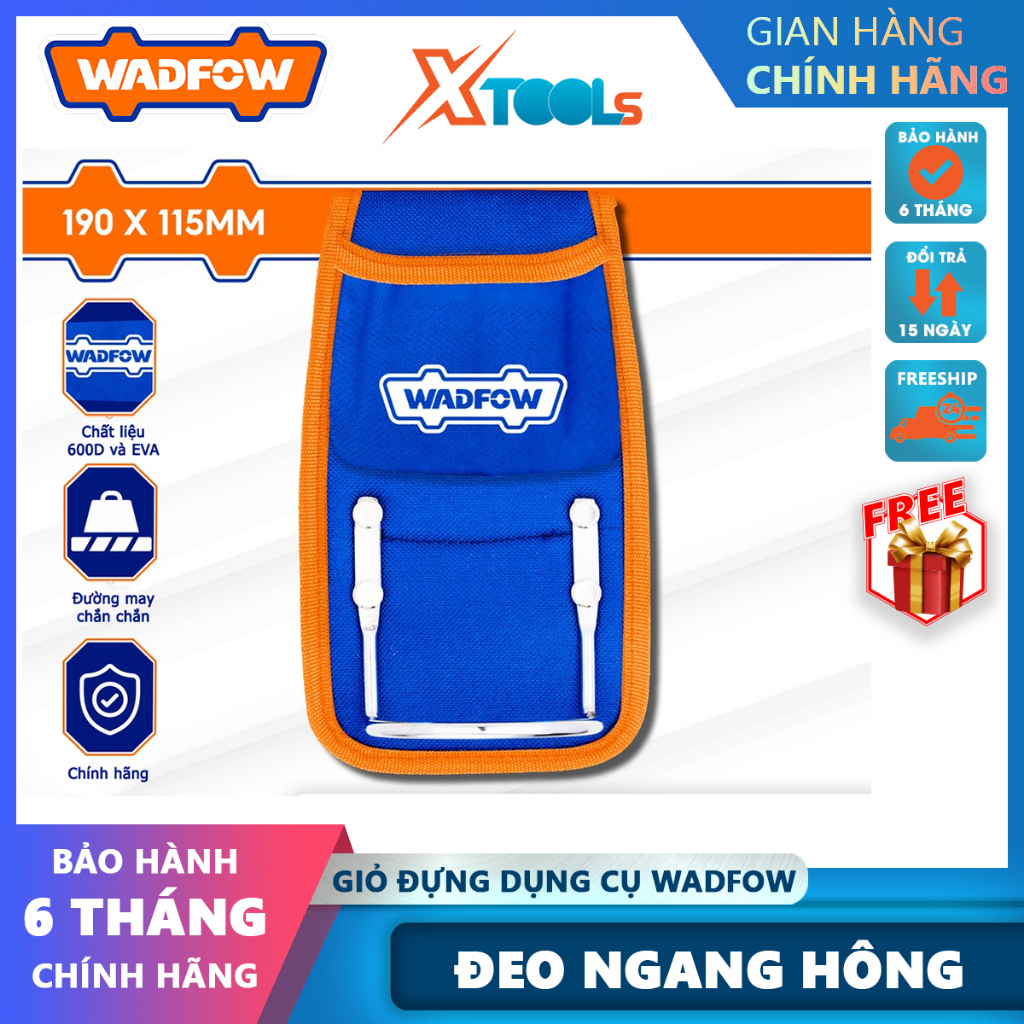 Giỏ đựng dụng cụ 190x115mm (không kèm đai đeo) Kích thước: 190*115mm Chất liệu: 600D Giá đỡ vòng thép Wadfow WTG2102