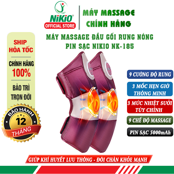Máy massage đầu gối rung nóng điều trị đau nhức đầu gối, bắp chân, đùi cao cấp Nhật Bản Nikio NK-185 - Pin sạc