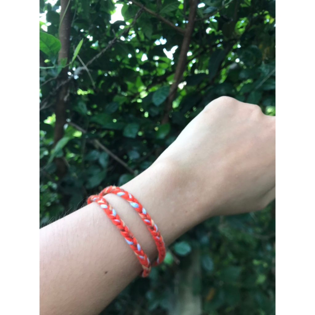 Vòng tay, Vòng chân handmade cuộn bính Đất Đỏ phong cách vintage làm bằng chỉ màu, freesize cho nam nữ