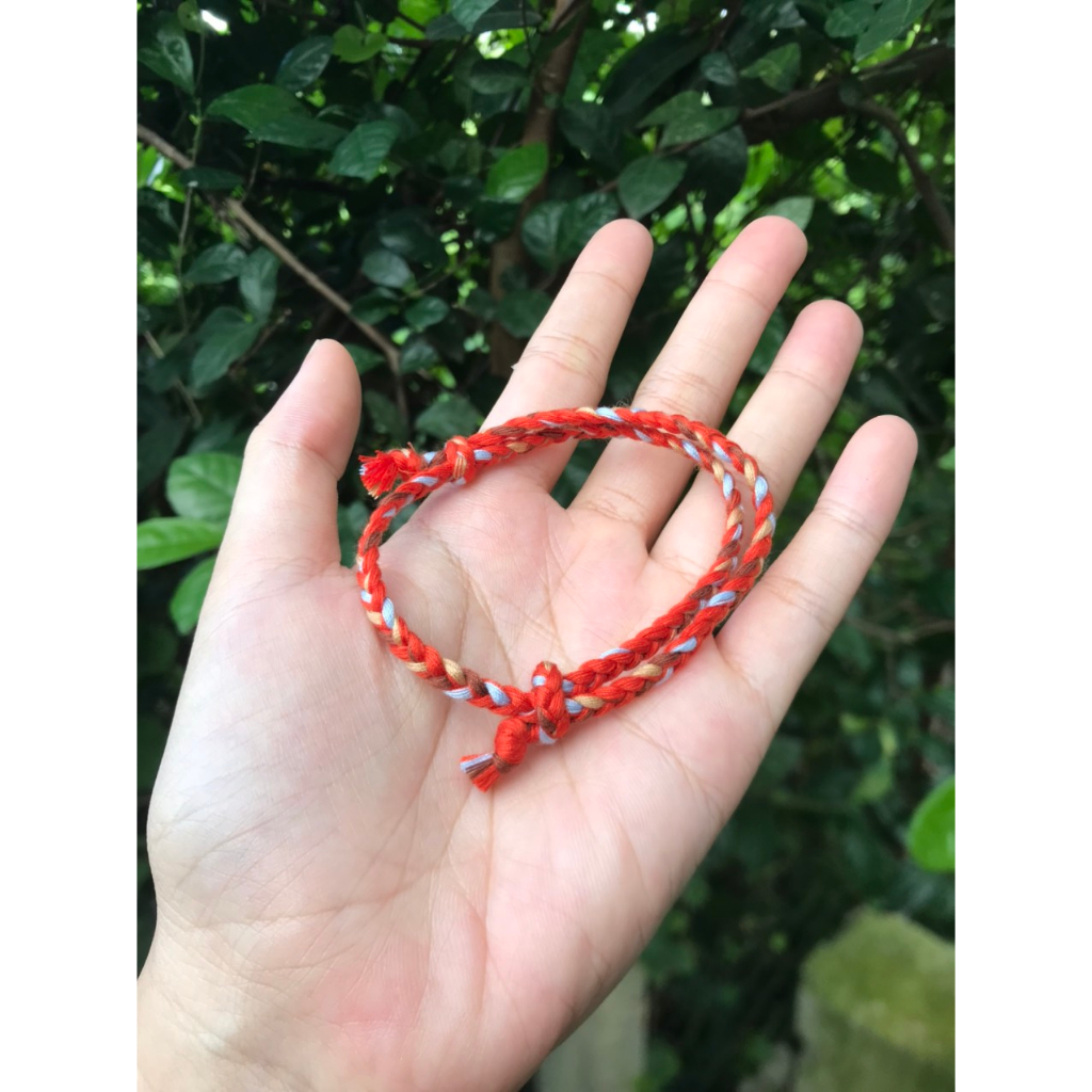 Vòng tay, Vòng chân handmade cuộn bính Đất Đỏ phong cách vintage làm bằng chỉ màu, freesize cho nam nữ
