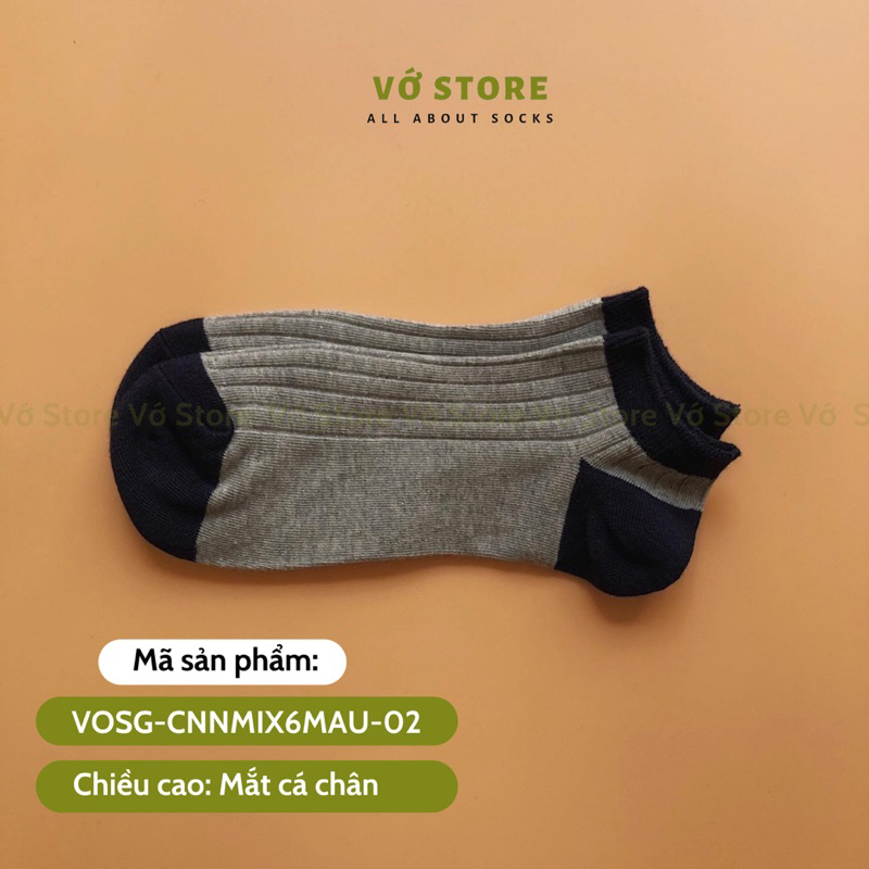 Vớ nam cổ ngắn phối màu đặc sắc rằn nhẹ chất liệu cotton kháng khuẩn