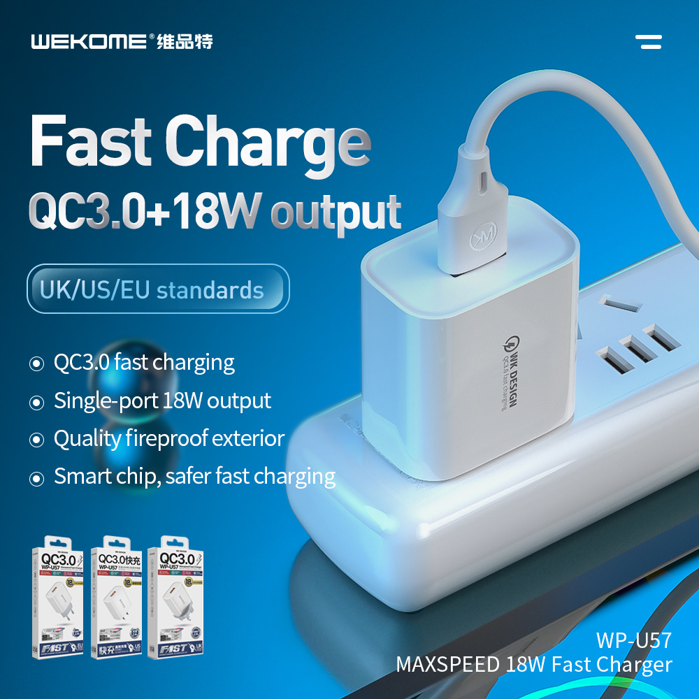 Bộ sạc nhanh 18W Wekome kèm dây sạc 1m siêu bền dành cho các dòng thiết bị ip8 x 11 12 13promax