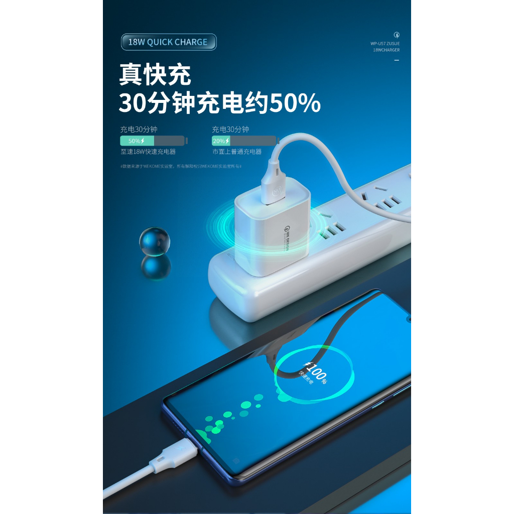 Bộ sạc nhanh 18W Wekome kèm dây sạc 1m siêu bền dành cho các dòng thiết bị ip8 x 11 12 13promax
