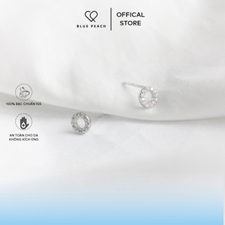 Khuyên Tai Bạc Blue Peach Đá Tròn Sparkle Circle WG KT307