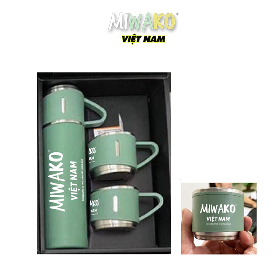 (Qùa tặng) Bình nước giữ nhiệt Miwako 500ml tặng kèm 2 cốc có tay cầm - Miwako Việt Nam