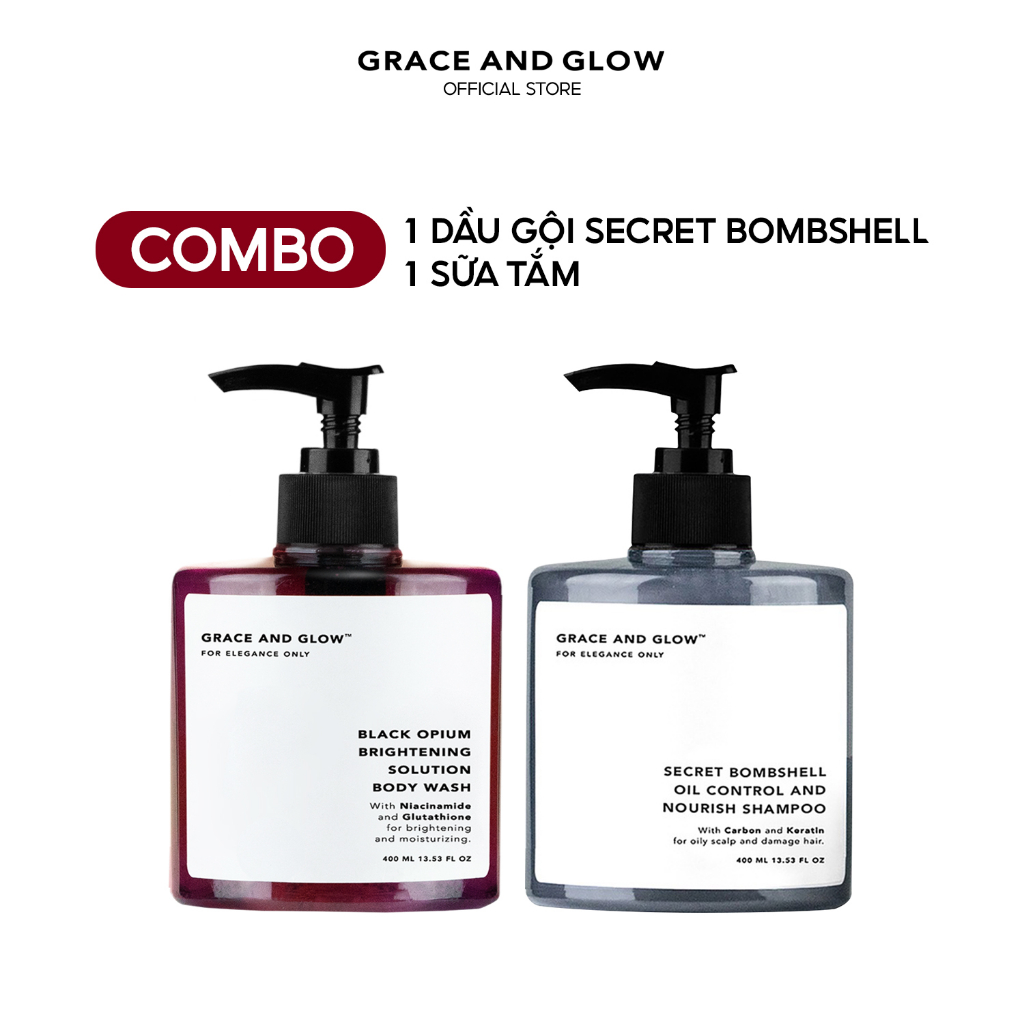 Combo sữa tắm và dầu gội than tre Oil Control Bombshell GRACE AND GLOW 400ml + 400ml