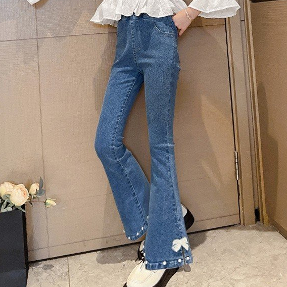 Quần JEANS Ống Loe. Thiết Kế Điệu Đà Đính Nơ Cute Cho Bé Gái Từ 15-45kg