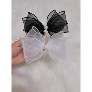 Kẹp tóc nơ voan 3 lớp đính ngọc