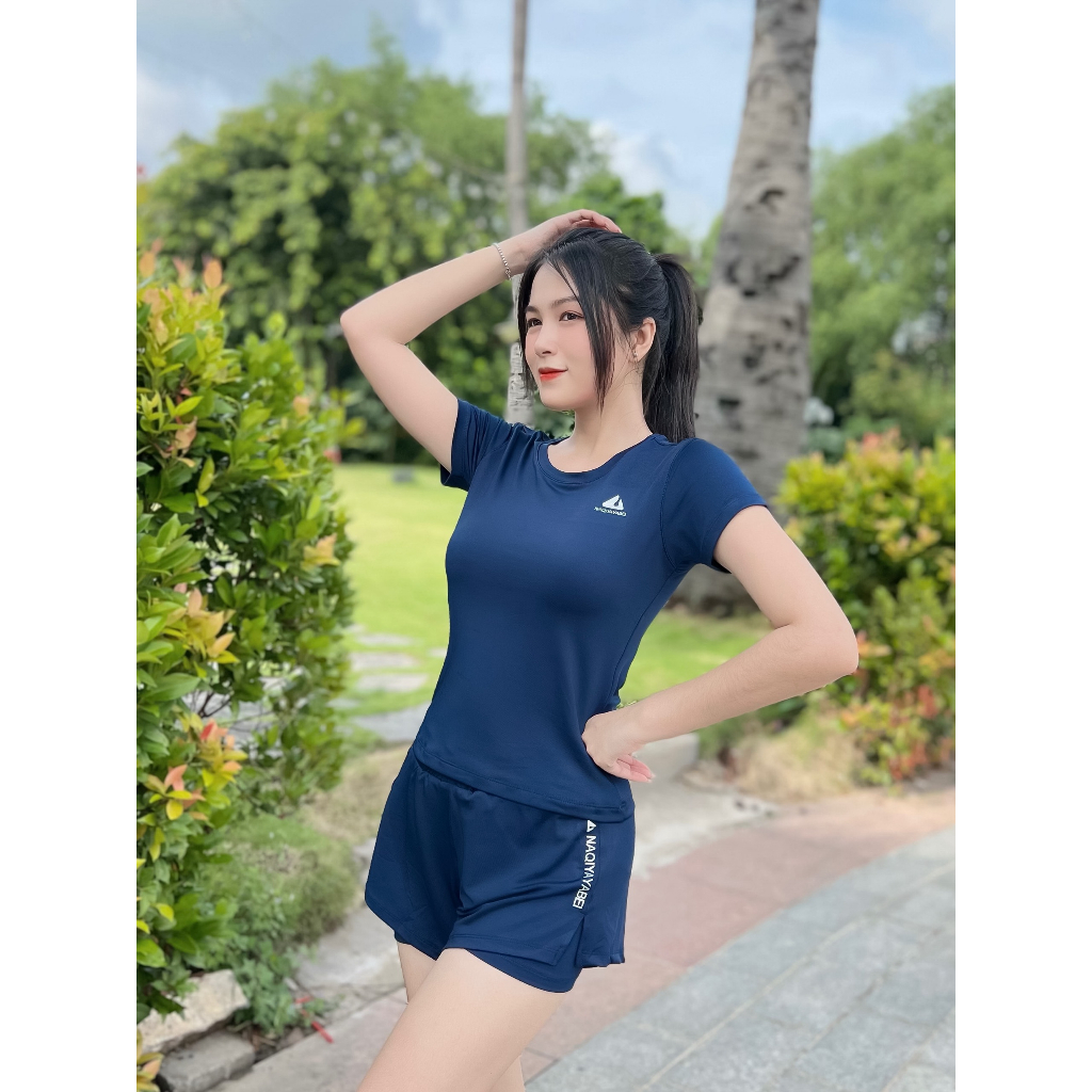 Set tập gym yoga nữ quần lửng áo cộc tay chất siêu đẹp thấm hút mồ hôi co giãn 4 chiều - Chất vải thoáng mát, thấm hút