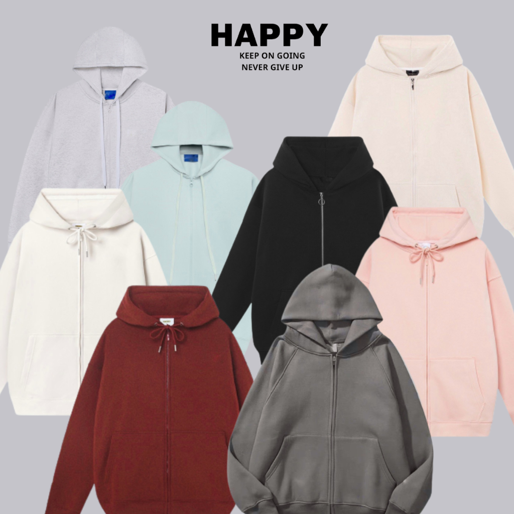 Áo khoác nỉ hoodie zip trơn ,chất dày dặn ,mềm mịn siêu xịn xò ,chuẩn fomr , nhiều màu , chuẩn hàng quảng châu Happy