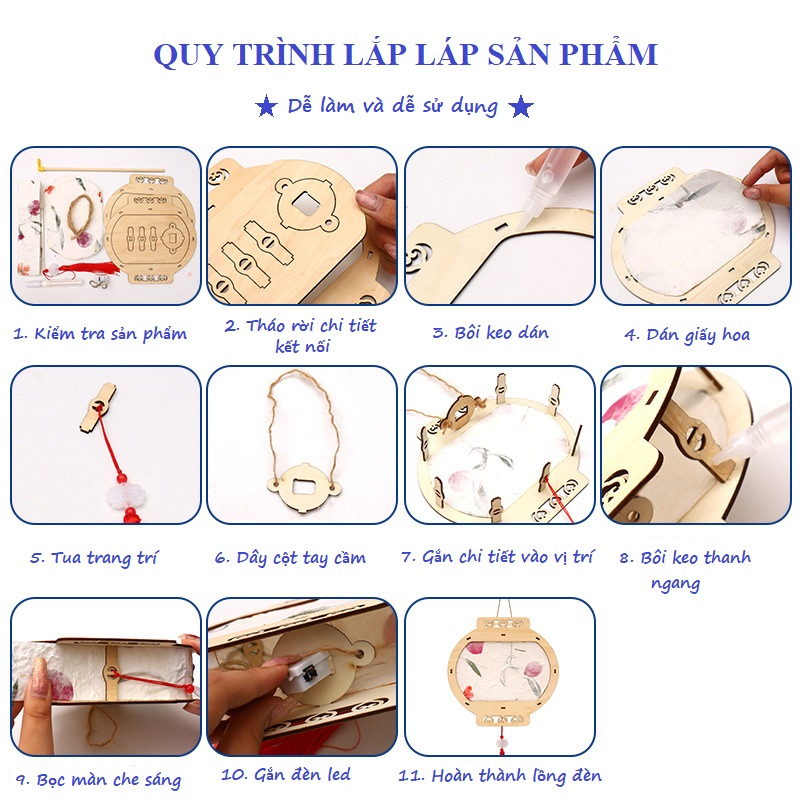 Đèn lồng trung thu bằng gỗ handmade nhiều mẫu cho bé