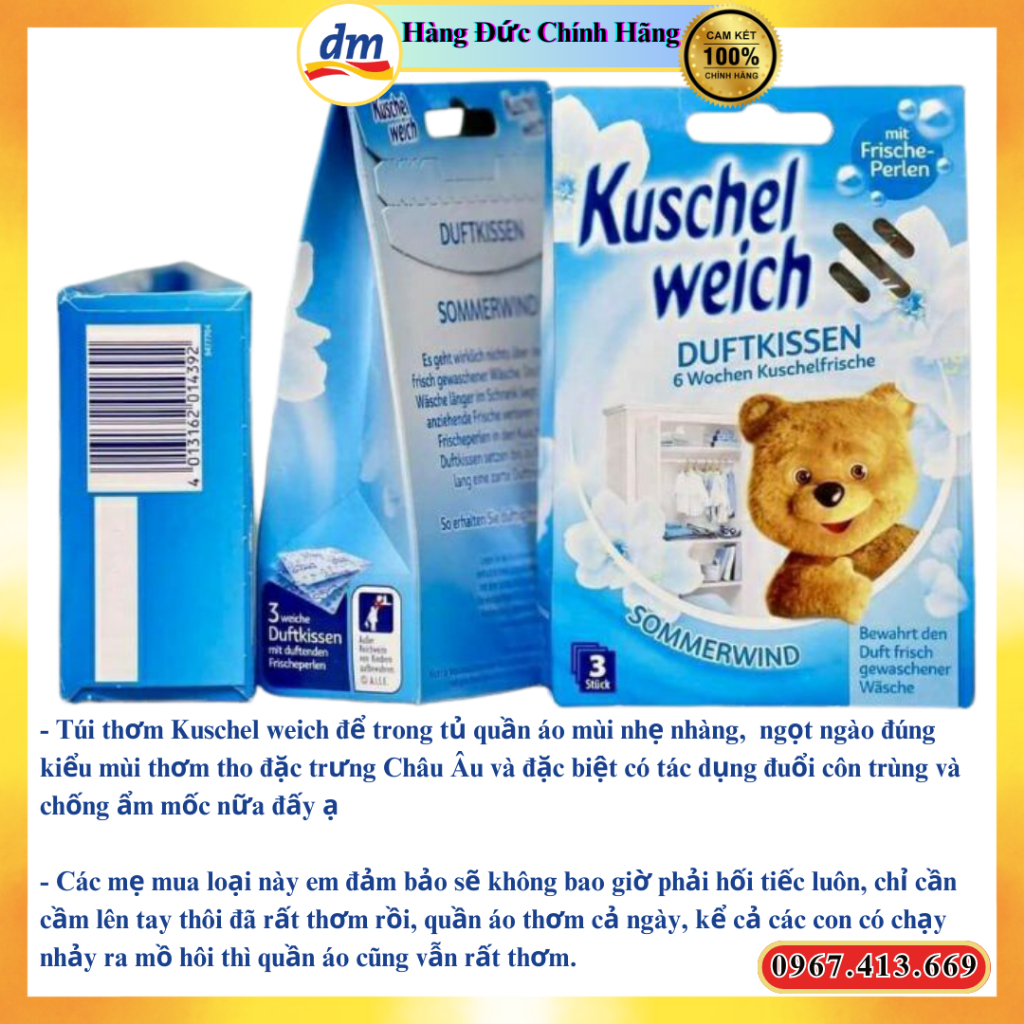 Túi Thơm Tủ Quần Áo Cho Bé Kuschel weich Hình Gấu An ToànTrẻ Em Túi Thơm Denkmit - Bill Hàng Đức