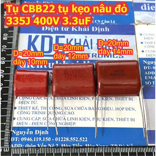 10 con Tụ CBB22 CBB21 tụ kẹo CBB nâu đỏ 335J 400V 3.3UF 335J400V D=20mm / 25mm kde4112