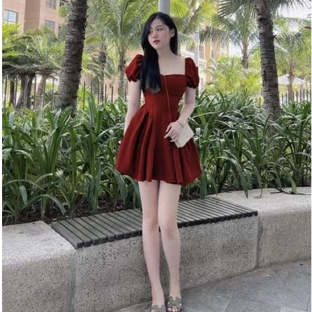 Đầm Nữ Tiểu Thư Tay Bồng, Váy công chúa xoè xếp ly phong cách Hàn Quốc