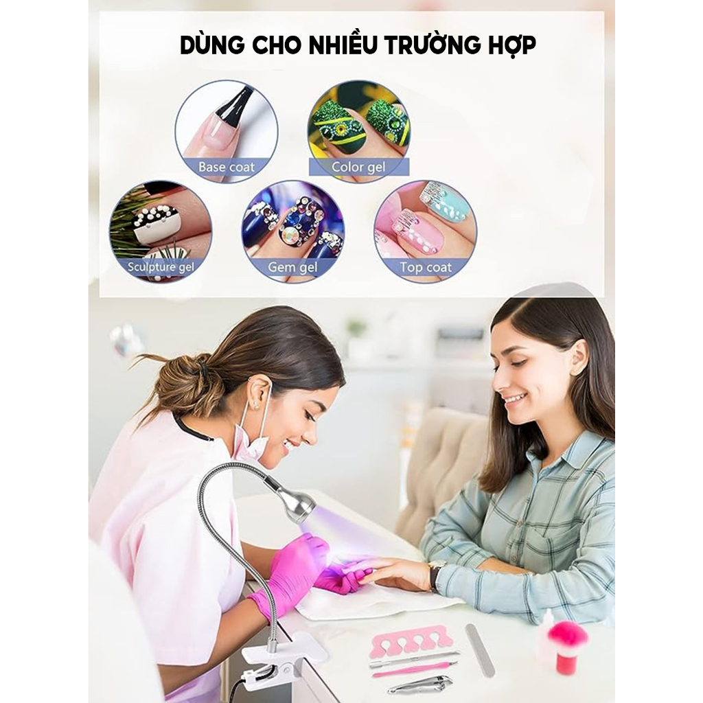 Đèn LED Làm Móng Tay Nail Máy Sấy Khô Tia Cực Tím 3W Với 4 Độ Sáng Điều Chỉnh Linh Hoạt Dùng Để Hong Khô Móng Gel