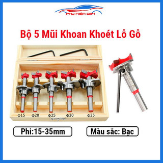 Bộ 5 mũi khoan khoét lỗ gỗ, nhựa đường kính 15-35mm mũi khoan làm từ hợp kim cao cấp bền bỉ không gỉ sét