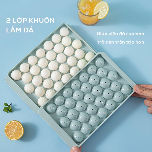 Khay Làm Đá Tròn Viên Có Nắp Chất Liệu Nhựa PP An Toàn Trong Thực Phẩm Có Lỗ Loại Bỏ Nước Thông Minh