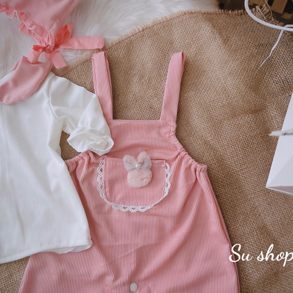 Body yếm dài thân hồng bé gái dễ thương 🍓[𝐓𝐀̣̆𝐍𝐆 𝐊𝐄̀𝐌 mũ🍓 Su Shop- body thiết kế sinh nhật thôi nôi cho bé